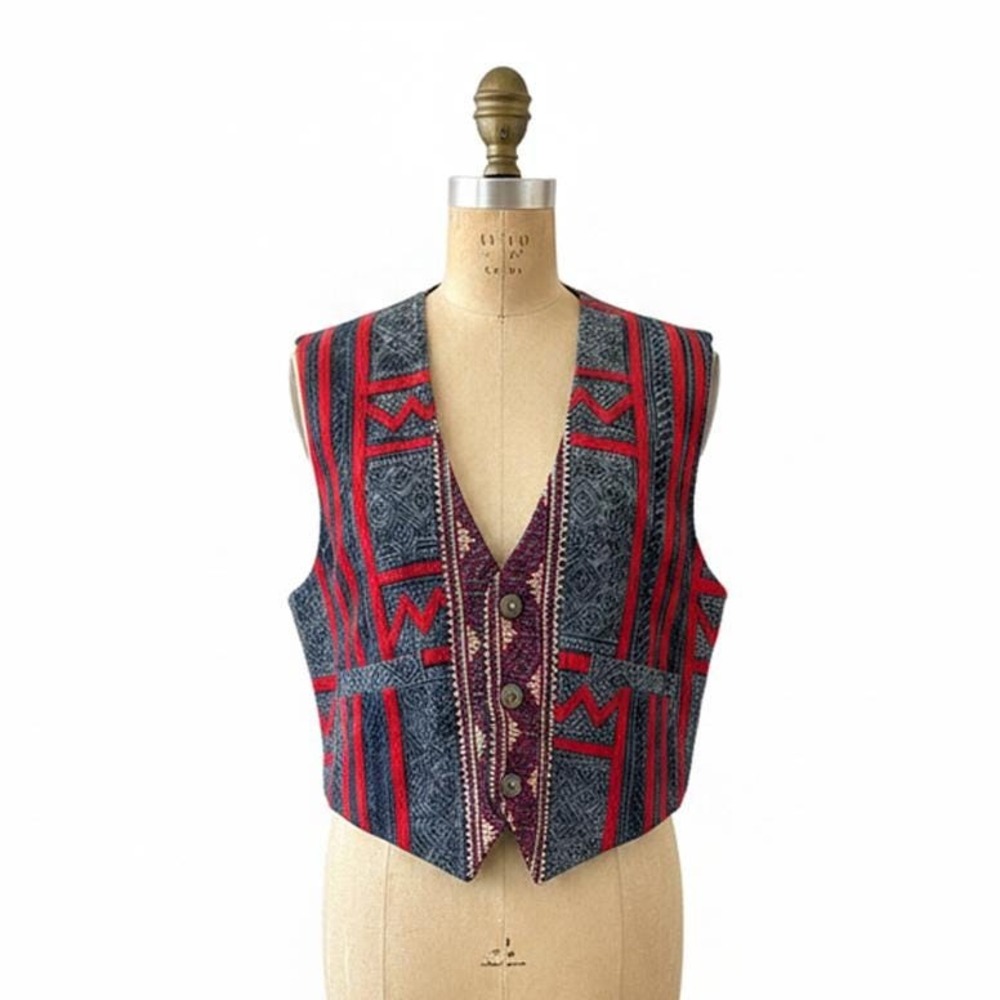 J. Peterman Ethnic Woven Vest – Hemp Blend, Boho Southwest, Size M, Vintage